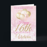 Glamoureus Goddochter 16th Birthday Balloon Kaart<br><div class="desc">Een prachtige glamoureuze 16e verjaardagskaart voor je peetdochter. Dit geweldige ontwerp is voorzien van wazige roze en gouden glitterballonnen op een roos roze dunne achtergrond. personaliseer je met een naam om iemand een heel gelukkige zestiende verjaardag te wensen.</div>