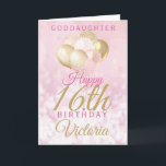 Glamoureus Goddochter 16th Birthday Balloon Kaart<br><div class="desc">Een prachtige glamoureuze 16e verjaardagskaart voor je peetdochter. Dit geweldige ontwerp is voorzien van wazige roze en gouden glitterballonnen op een roos roze dunne achtergrond. personaliseer je met een naam om iemand een heel gelukkige zestiende verjaardag te wensen.</div>