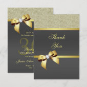 Glamoureus Gold & Black Birthday Party Bedankkaart (Voorkant / Achterkant)