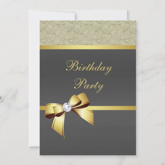 Glamoureus Gold & Black Birthday Party Invitation Kaart (Voorkant)