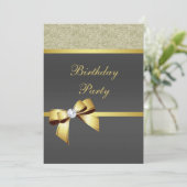 Glamoureus Gold & Black Birthday Party Invitation Kaart (Staand voorkant)