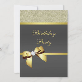 Glamoureus Gold & Black Birthday Party Invitation Kaart