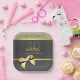 Glamoureus Gold & Black Birthday Party Papieren Bordje