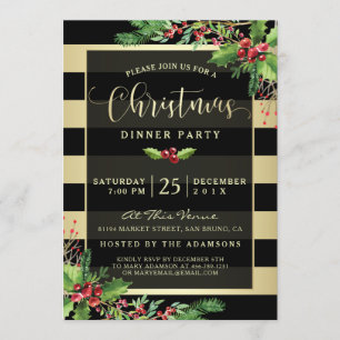 Glamoureus Gold & Black kerstparty uitnodiging