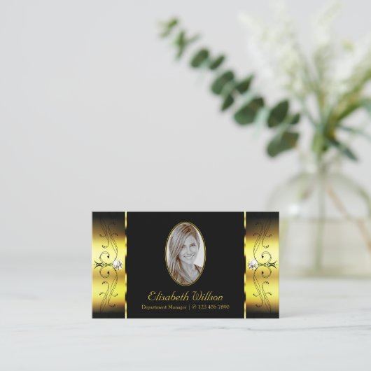 Glamoureus Gold Black Squiggins met foto's Visitekaartje (Staand voorkant)