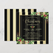 Glamoureus Gold & Black Stripe Holiday Party Invit Kaart (Voorkant / Achterkant)