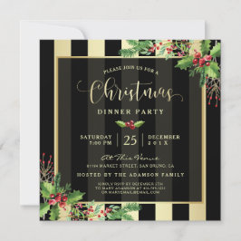 Glamoureus Gold & Black Stripe Holiday Party Invit Kaart