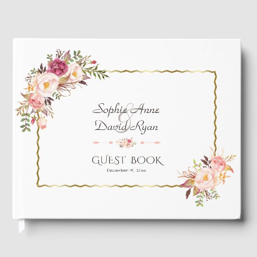 Glamoureus Gold Blush Pink Floral Weddenschap Gastenboek (Voorkant)