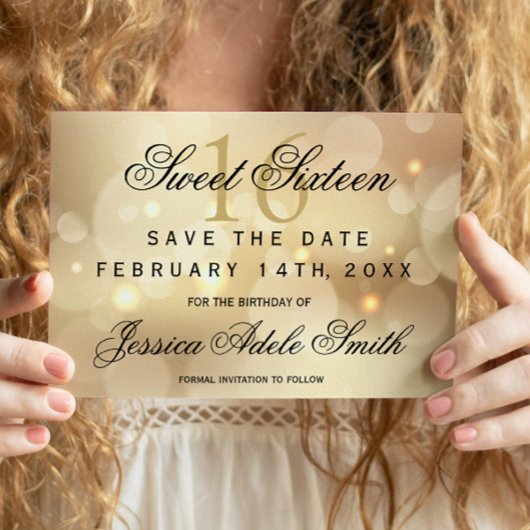 Glamoureus Gold Bokeh Light Sweet 16 behalve de da Briefkaart