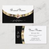 Glamoureus Gold Border Black and White Monogram Visitekaartje (Voorkant / Achterkant)