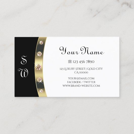 Glamoureus Gold Border Black and White Monogram Visitekaartje (Achterkant)