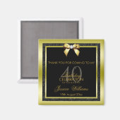 Glamoureus Gold Bow & Black Glitter 40th Birthday Magneet (Voorkant / Achterkant)