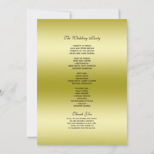 Glamoureus Gold Bow & Black Glitter Wedding Progra Kaart (Achterkant)