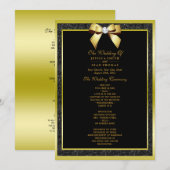 Glamoureus Gold Bow & Black Glitter Wedding Progra Kaart (Voorkant / Achterkant)
