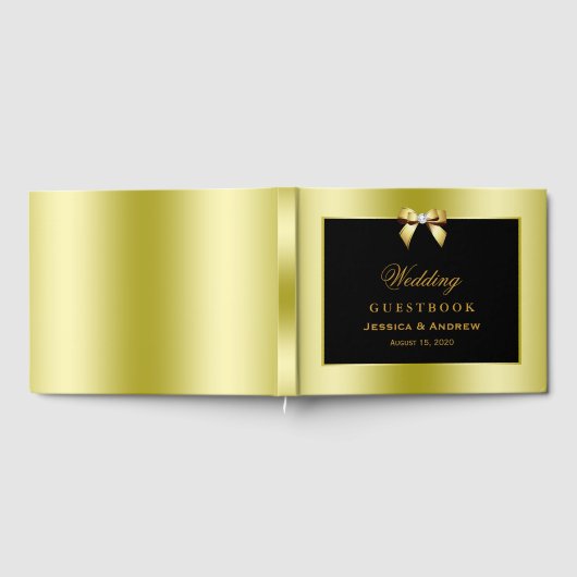 Glamoureus Gold Bow & Black Wedding Gastenboek (Volledig)