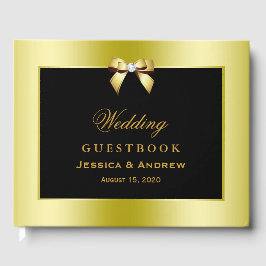 Glamoureus Gold Bow & Black Wedding Gastenboek