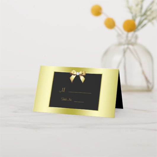 Glamoureus Gold Bow & Black Wedding Plaatskaartje (Voorkant)