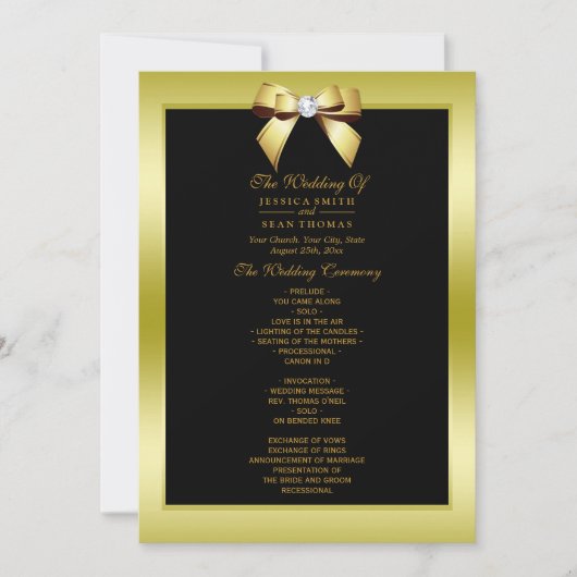 Glamoureus Gold Bow & Black Wedding Program Kaart (Voorkant)