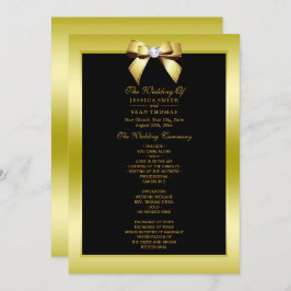 Glamoureus Gold Bow & Black Wedding Program Kaart