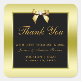 Glamoureus Gold Bow & Black Wedding Vierkante Sticker