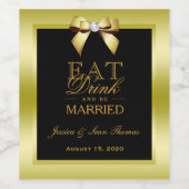 Glamoureus Gold Bow & Black Wedding Wijn Etiket (Enkel label)