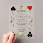 Glamoureus Gold Casino Las Vegas Poker Wedding Acryl Uitnodigingen<br><div class="desc">Deze Premium Acryl-uitnodigingen (twee afwerkingen om uit te kiezen: Clear of Frosted) zijn perfect voor het creëren van blijvende indrukken. Luxe Casino Night thema kaart ontwerp. Het beschikt over faux gold lijst met fleurs-de-lis, Roaring 20's oude Hollywood-stijl, speelkaartpakken, een paar dobbelstenen, op een doorzichtige achtergrond. Speciale bewoordingen worden gebruikt als...</div>