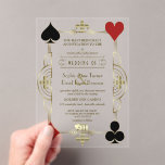 Glamoureus Gold Casino Las Vegas Poker Wedding Acryl Uitnodigingen<br><div class="desc">Deze Premium Acryl-uitnodigingen (twee afwerkingen om uit te kiezen: Clear of Frosted) zijn perfect voor het creëren van blijvende indrukken. Luxe Casino Night thema kaart ontwerp. Het beschikt over faux gold lijst met fleurs-de-lis, Roaring 20's oude Hollywood-stijl, speelkaartpakken, een paar dobbelstenen, op een doorzichtige achtergrond. Speciale bewoordingen worden gebruikt als...</div>