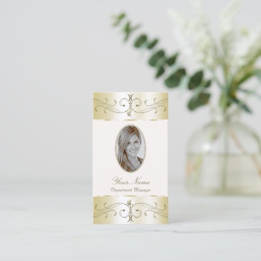 Glamoureus Gold Cream  Ornamenten met foto's Visitekaartje (Staand voorkant)