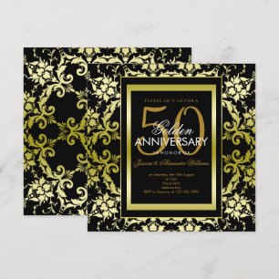 Glamoureus Gold Damask 50th Wedding Jubileum Kaart