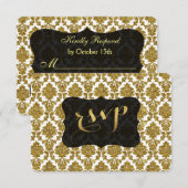 Glamoureus Gold Damask Gold Foil Weddenschap RSVP (Voorkant / Achterkant)