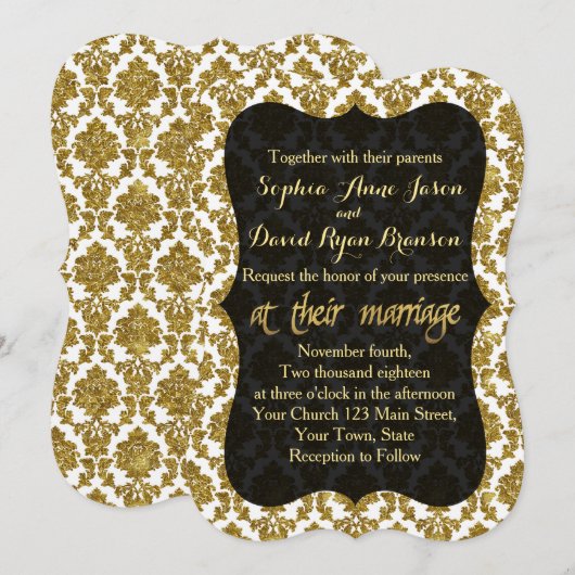Glamoureus Gold Damask Gold Foil Weduwuitnodiging Kaart (Voorkant / Achterkant)