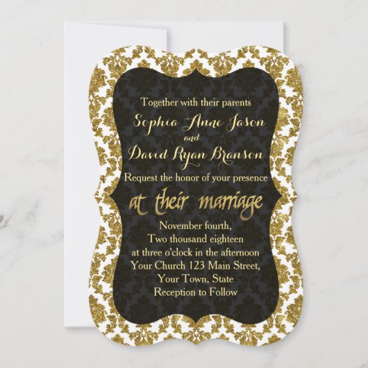 Glamoureus Gold Damask Gold Foil Weduwuitnodiging Kaart (Voorkant)