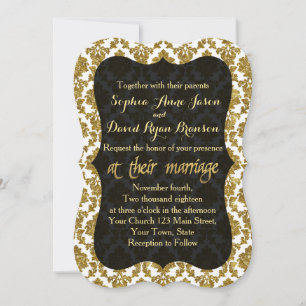 Glamoureus Gold Damask Gold Foil Weduwuitnodiging Kaart