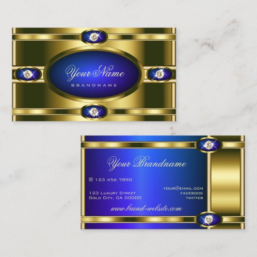 Glamoureus Gold Effects Blue met Faux Rhinestones Visitekaartje (Voorkant / Achterkant)