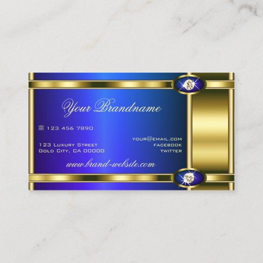 Glamoureus Gold Effects Blue met Faux Rhinestones Visitekaartje (Achterkant)