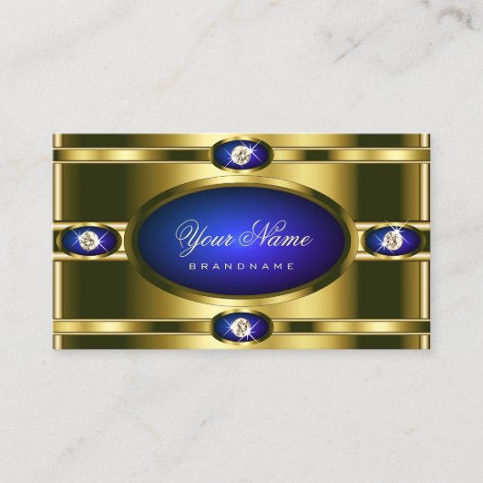 Glamoureus Gold Effects Blue met Faux Rhinestones Visitekaartje (Voorkant)