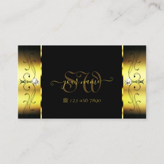 Glamoureus Gold en Black Squiggins Visitekaartje (Voorkant)