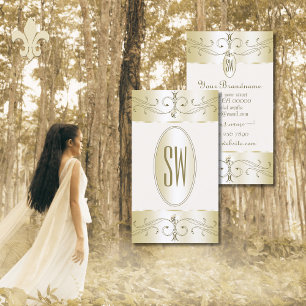 Glamoureus Gold en  Cream-Ornamenten Initialen Visitekaartje