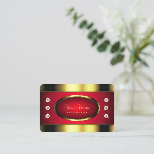 Glamoureus Gold en Rood met Faux Rhinestones Visitekaartje (Staand voorkant)