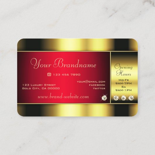 Glamoureus Gold en Rood met Faux Rhinestones Visitekaartje (Achterkant)