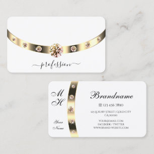 Glamoureus Gold en White Shimmery Rhinestones Visitekaartje