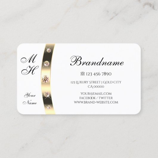 Glamoureus Gold en White Shimmery Rhinestones Visitekaartje (Achterkant)