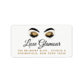 Glamoureus Gold Eye Lashes Brows Makeup Bar Addres Etiket (Voorkant)