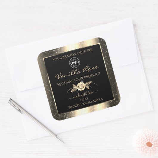Glamoureus Gold Glitter Black Product Labels Logo (Envelop)