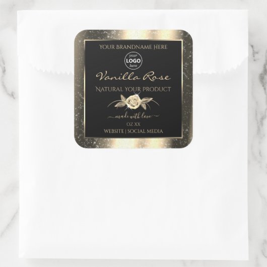 Glamoureus Gold Glitter Black Product Labels Logo (Tas)