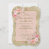 Glamoureus Gold Glitter Blush Floral Wedding Kaart (Voorkant)