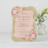 Glamoureus Gold Glitter Blush Floral Wedding Kaart (Staand voorkant)