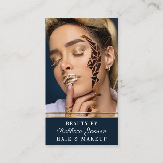 Glamoureus Gold Glitter Drip Navy & Gold Glam Lips Visitekaartje (Voorkant)