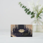 Glamoureus Gold Glitter Drip Navy & Gold Glam Lips Visitekaartje (Staand voorkant)