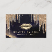 Glamoureus Gold Glitter Drip Navy & Gold Glam Lips Visitekaartje (Voorkant)